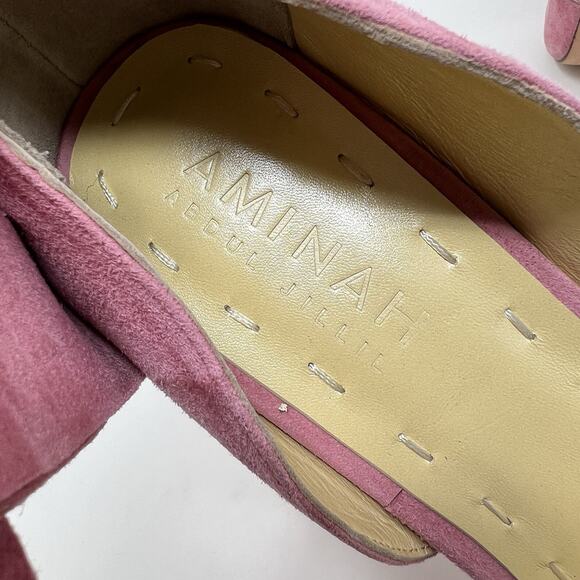Aminah Abdul Jillil Pink Suede Bow Pumps Stiletto Heels Pointed Toe Size 11 - Picture 11 of 12